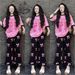 Women's Clothing Women's Summer Bow Print Two-Piece Set Thai Sweet Style Loose Short Sleeve Top With Lace Wide Leg Pants Casual Outfit_ecoleips.com