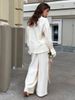 Women's Long Sleeved Cardigan And Wide Leg Trousers Set Pure Cotton Lantern Sleeve Top And Bottoms Autumn_ecoleips.com