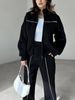 Women's plus Size Fleece Lined Sweatshirt Jacket And Pants Set Casual Autumn Two-Piece Outfit Polyester England Style Fashion_ecoleips.com