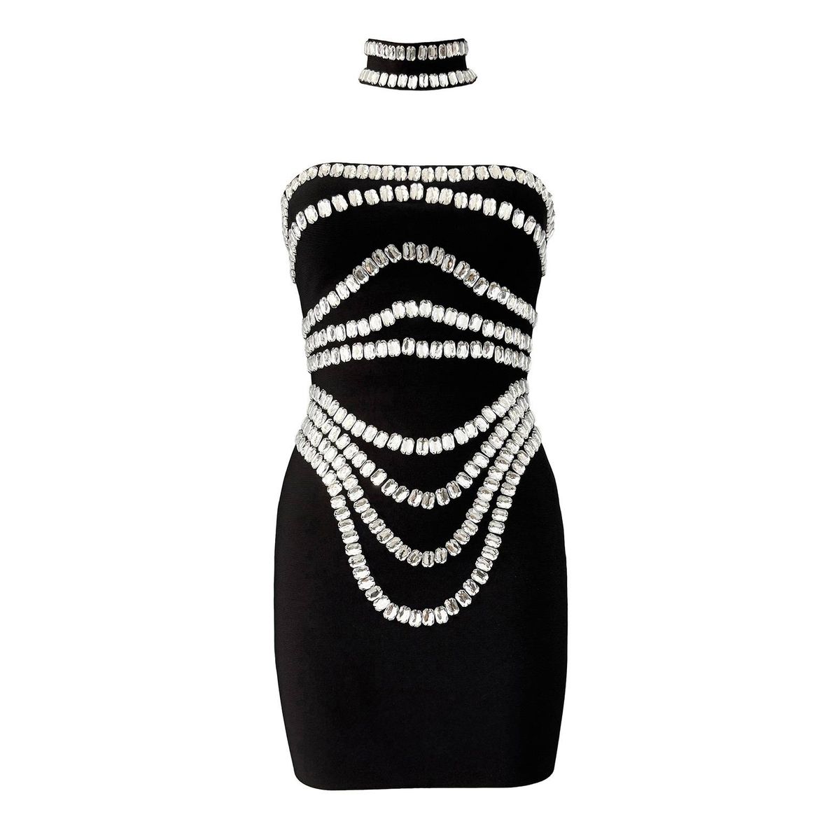 Women's Clothing Rhinestone Bandage Skirt Banquet Party Tube Top Skirt With Collar_ecoleips.com