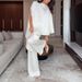 New Women's Fashion Satin Set Designer Shawl Top And Wide Leg Pants Irregular Two Piece Ensemble_ecoleips.com