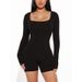 Voya 2026 Spring/Summer New Collection: Women's European And American Women's Fashion Square Neck Long Sleeve Sexy Slim-Fit Union Suit_ecoleips.com
