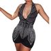 Women's Clothing hot diamond deep V backless strap halter neck jumpsuit shorts_ecoleips.com