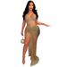 sling solid color hot diamond mesh irregular see-through style sexy hip-covering dress women's short skirt_ecoleips.com
