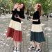 plus Size Korean Style T Shirt Dress Color Blocking Loose Fit Fashionable mid Length Knee Length Skirt for Summer Women's Clothing_ecoleips.com