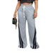 Women's Clothing Fashion Casual Elastic Waist Drawstring Striped Stitching Fabric Wide Leg Sports Trousers_ecoleips.com