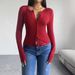 DiYun Foreign Trade 2024 Autumn/Winter Women's Clothing Y2K Solid Color Slim-Fit Cardigan Buttoned_ecoleips.com