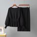 Women's Spring Casual Knitted Two Piece Suit round Neck Solid Color Slimming Hip Waist Woolen Skirt Fashion Set_ecoleips.com