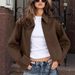 Retro Short Jacket – Poly-Cotton Blend, Lapel Collar, Casual Lightweight Coat For Women (Brown/Beige/Burgundy/Charcoal, S-L)_ecoleips.com