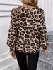 K Female V-neck Leopard-print Loose Long-sleeved Casual Shirt Top_ecoleips.com