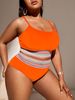 2026 Orange Contrast Trim Swimsuit Women Plus Size Swimwear Female High Waist Bathers Bathing Swimming Suit Summer Beachwear_ecoleips.com