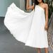 C8552 2023 Cro-Border Elegant Solid Color Pleated Sleevele Aymmetrical Neckline Large Hem Foreign Trade_ecoleips.com