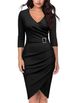 New European And American Three Quarter Sleeve V Neck Office Dinner Party Dress Women's Clothing_ecoleips.com