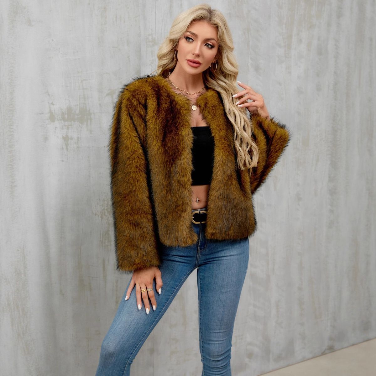 Women's Faux Fur Coat Winter Warm Fluffy Cardigan Jacket Oversized Outerwear For Casual & Office_ecoleips.com
