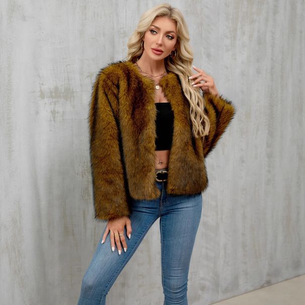 Women's Faux Fur Coat Winter Warm Fluffy Cardigan Jacket Oversized Outerwear For Casual & Office_ecoleips.com