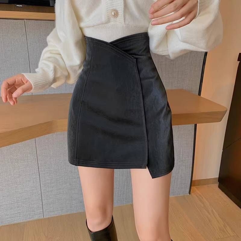 Spring And Autumn Black Wrap Hip Skirt Female Large Size Slightly Fat High Waist Thin Spice Sexy Short Leather Skirt Winter_ecoleips.com
