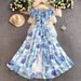 Women's Clothing Women's Style Floral Print Long Dress Off-Shoulder Ruffled Waist Full Skirt Sweet Temperament Date Dress For Spring And Autumn_ecoleips.com