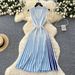 V-Neck Sleeveless Striped Knit Dress With Belt - Elegant A-Line Midi Dress For Women, Summer Casual Office Wear, Blue_ecoleips.com