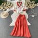 French-Inspired Floral Print Blazer And Midi Dress 2-Piece Set, Elegant Ruffle Sleeve Loose Fit Outfit For Women, Chic Office To Dinner Ensemble_ecoleips.com