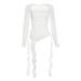 Irregular Ruffled Ribbon Off-Shoulder Slim Fit T-Shirt Sexy Unique Design Early Autumn Top For Women_ecoleips.com