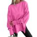 Loose Sweatshirt With Side Slit, Round Collar, Bat Sleeves, And Fleece-Lined Top Wholesale Available_ecoleips.com