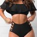 Women's Clothing Plus Size Split Swimsuit Ruffled Shoulder Sexy Tight Solid Color Swimsuit_ecoleips.com
