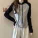 Real Shot Of Foreign Trade American-style Color-blocked Hooded T-shirt For Women, Long-sleeved, Spring And Autumn Wear,_ecoleips.com