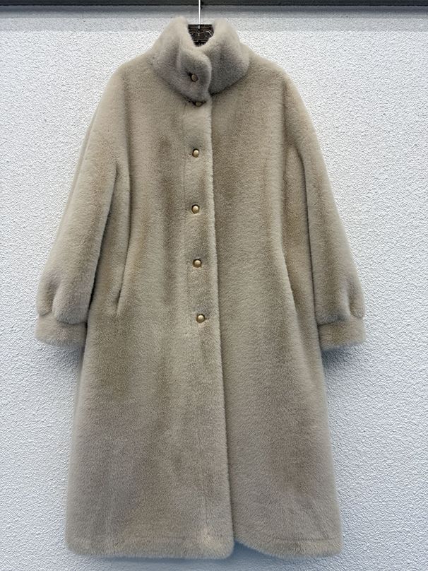 Luxury Faux Fur Coat Women's Long Winter Jacket With Thick Warm Fleece Lining,Stand Collar Elegant Office Commute Trench Coat (Black, Beige, Almond)_ecoleips.com