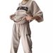 Spring New Women's Casual Commuting Printed Short Sleeved Sweatshirt And Trousers Two Piece Suit_ecoleips.com