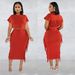 X6331 Fashion Women's Solid Color Tassel Round Neck Short Sleeve Long Dress Two Piece Set_ecoleips.com
