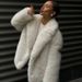 Women's Faux Fur Coat – Winter White Blazer-Collar Jacket With Luxe Fox-Like Trim (Pearl White, Short Length)_ecoleips.com