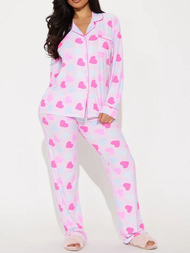 Women's Casual Two Piece Set Long Sleeved Printed Top With Front Open Collar And Trousers Spring_ecoleips.com