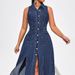 K Women's Open Cut Sleeveless Waist Cinched New Denim Dress_ecoleips.com
