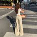 YC&American Retro Loose-fitting Low-waist Flared Pants With Drape Effect, Floor-length Wide-leg Pants, Versatile_ecoleips.com