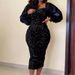 Women's Sequined Puff Sleeve Hip Skirt Large Size Slim Sexy Bridesmaid Dress Dress_ecoleips.com