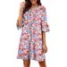 2025 New Solid Color V-Neck Loose Pleated Five Quarter Ruffle Sleeve Dress For Women_ecoleips.com