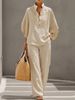 Women's Clothing Summer Women's Casual Loose Wide Leg Pants Set Solid Color Zipper Round Neck Top And Wide Leg Pants Style_ecoleips.com