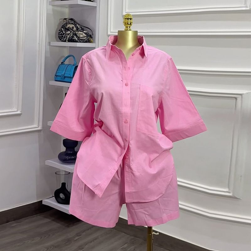Women's Clothing Autumn Essential: Relaxed Lapel Short-Sleeve Shirt & Wide-Leg Shorts Set_ecoleips.com
