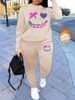 Women's Autumn And Winter Hip-hop Casual Street Smiling Face Pattern Printed Round Neck Sports Shirt+sports Pants Set-525_ecoleips.com