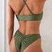 Olive Green Front Knot Triangle Bikini Set Adjustable Cross Back Straps Ruched High Cut Cheeky Bottom Two Piece Women Beach Swimsuit_ecoleips.com