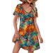2025 Women's Casual Commuting Printed Round Neck Short Sleeved Pocket Dress_ecoleips.com