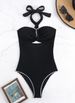 Elegant One-Piece Swimsuit With Crisscross Back & Gold Accents – Slimming High-Cut Design | Adjustable Straps & Built-in Bra (Quick-Dry Polyester)_ecoleips.com