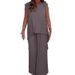 Women's Style Two Piece Set Round Neck Solid Color Raglan Sleeve Top With Pleated Straight Leg Pants_ecoleips.com