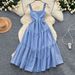 Women's Clothing Summer Retro Pleated Sling Print Dress Female High Waist Slim Backless Holiday Dress 0285_ecoleips.com