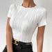 Women's Clothing Spring And Summer New Round Neck Short Sleeve Solid Color Slim Irregular Vertical Stripes Ladies T Shirt_ecoleips.com