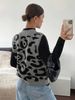 V-Neck Leopard Print Cardigan Knit Sleeveless Duster (Polyester Open-Front Cover-Up, Streetwear Inspired)_ecoleips.com