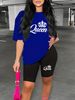 Summer Women's Casual Fashion Queen Letter Graphic Print Loose T-shirt Shorts Two-piece Set Sportswear Suitable For Daily Wear-156_ecoleips.com