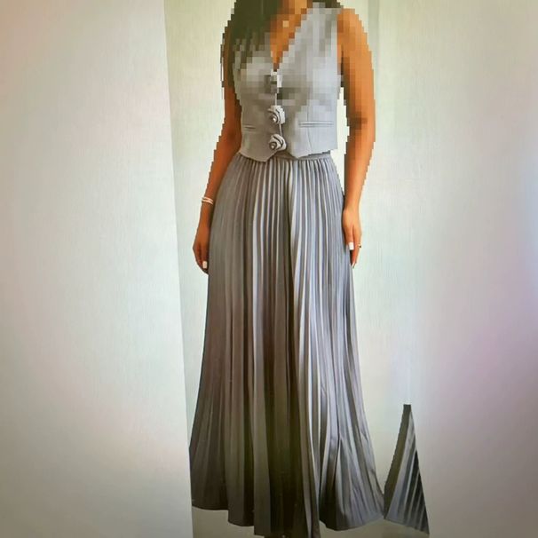 Women's Floral Print Two-Piece Outfit Elegant Pleated Skirt Set Casual Party Wear Vest & Skirt Ensemble_ecoleips.com