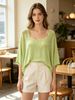Loose Batwing Soft Breathable Knit Short Sleeve Top_ecoleips.com