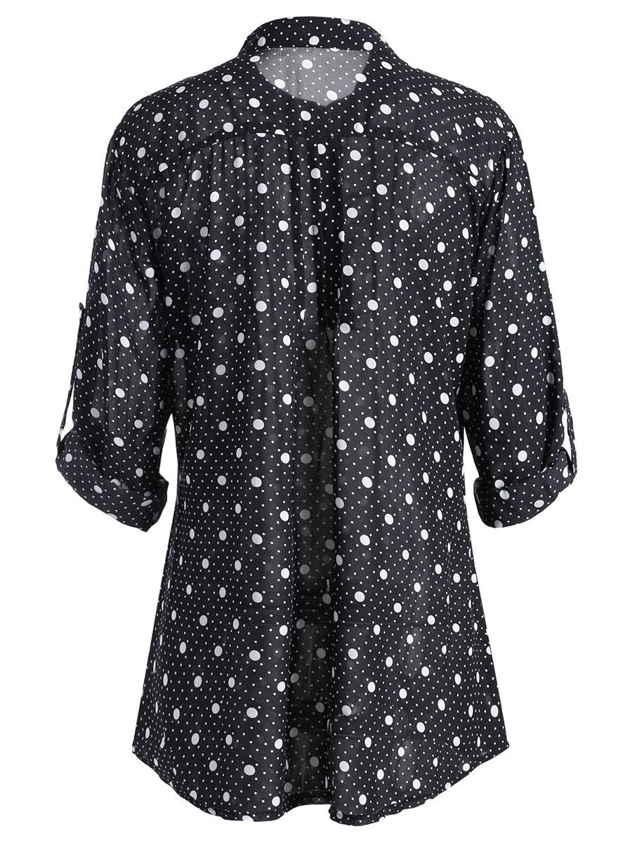 Hot Selling Ruffled V Neck Long Sleeve Polka Dot Plus Size Ruffled Top Shirt Fashionable Women's Clothing_ecoleips.com